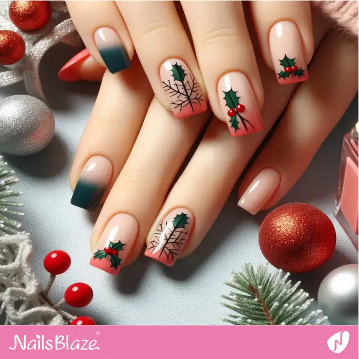 Ombre Holly Leaf Nails | Nature-inspired Nails - NB1646